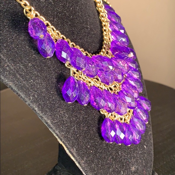 Purple Necklace with Gold Chain - Picture 6 of 8